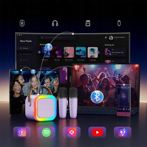 PRZENOŚNY ZESTAW DO KARAOKE LED IDEALNY PREZENT Z 2SZT MIKROFON na Arena.pl