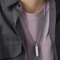 Srebrny Naszyjnik dla Mężczyzn Vintage Płaski Prostokąt Łańcuszek STAL Punk