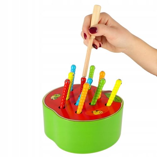 Złap Robaczka Gra Zręcznościowa Magnetyczna Drewniane Jabłko Montessori na Arena.pl