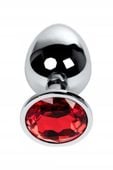 silver anal plug toyfa metal with red round shaped gem,