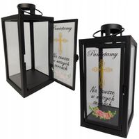 LATARENKA DEKORACYJNA LAMPION OGRODOWA LATARNIA OTWIERANA Z NAPISEM CZARNA