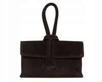 WŁOSKA SKÓRZANA KOPERTÓWKA TOREBKA WIZYTOWA SOLOME FLORA BRĄZOWA ZAMSZOWA