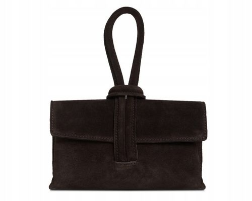 WŁOSKA SKÓRZANA KOPERTÓWKA TOREBKA WIZYTOWA SOLOME FLORA BRĄZOWA ZAMSZOWA na Arena.pl