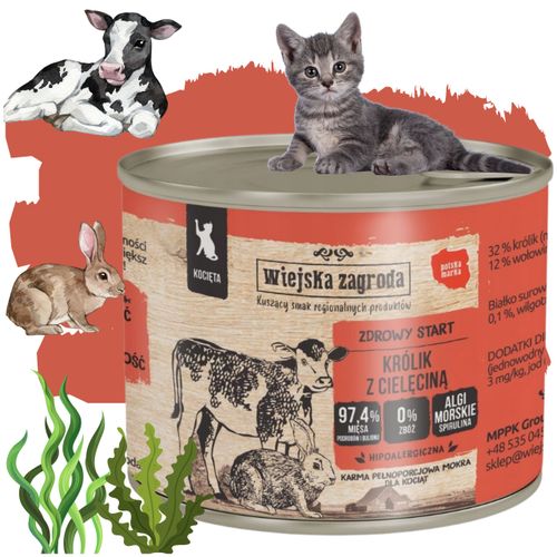 karma mokra dla kota królik cielęcina 200g wiejska zagroda kociak bez zbóż na Arena.pl