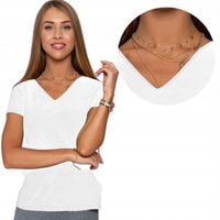 T-Shirt Koszulka Damska Bawełniana w Serek Na Krótki Rękaw Biała MORAJ XXL