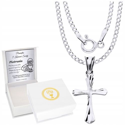 Srebrny Łańcuszek 925 Krzyżyk Komunia Chrzest Bierzmowanie Grawer na Arena.pl
