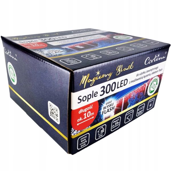 LAMPKI SOPLE 300 LED WEW/ZEW FLASH 10M Zimny biały zdjęcie 1
