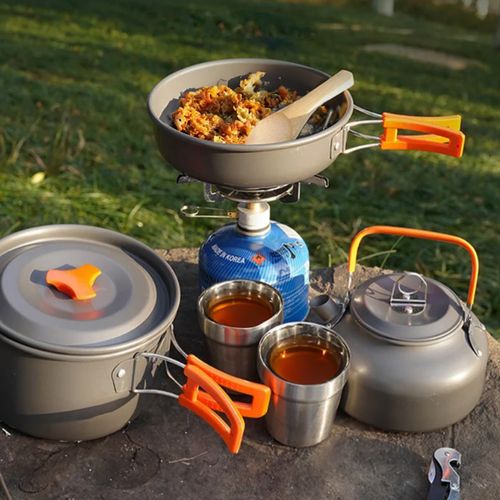 Zestaw Garnków Naczyń Turystycznych Na Kemping Zg4-01 Pomarańczowy na Arena.pl
