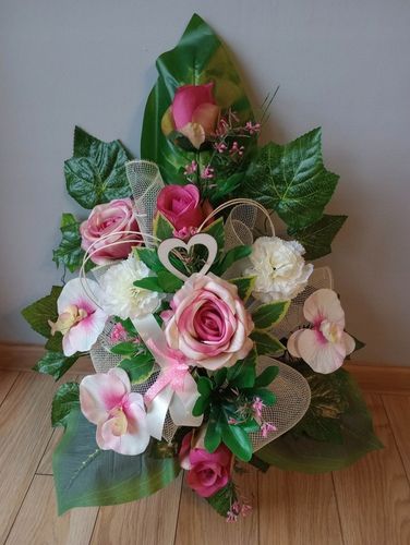 Stroik na cmentarz GRÓB kompozycja KOMPLET SERCE na Arena.pl