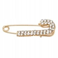 Delikatna broszka agrafka z cyrkoniami 4cm kolor złoty