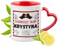 Kubek Czerwony Z Uszkiem W Kształcie Serca Dla Krystyny Na Prezent