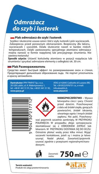 4x MOCNY odmrażacz do szyb w atomizerze PLAK 750ml zdjęcie 4