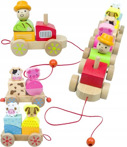 LT333 NOWY DREWNIANY POCIĄG Z WAGONAMI I KLOCKAMI WIEJSKA SCENERIA na Arena.pl