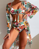 STRÓJ KĄPIELOWY BIKINI Z PAREO KWIATY TROPIKALNE S