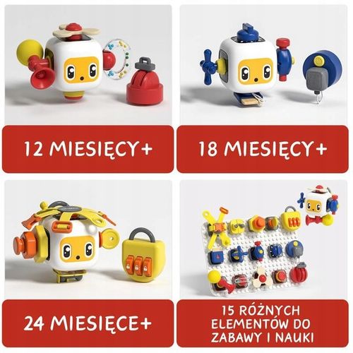 Tablica manipulacyjna z kostką i doczepianymi elementami 12 mies.+ TOPBRIGH na Arena.pl