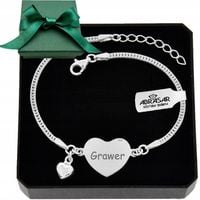 SREBRNA BRANSOLETKA DAMSKA SREBRO 925 DUŻE SERCE GRAWER NA PREZENT