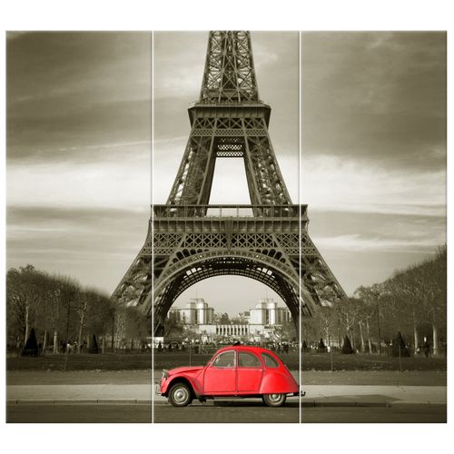 Obraz 90X80 Czerwone Auto Przed Wieżą Eiffla na Arena.pl