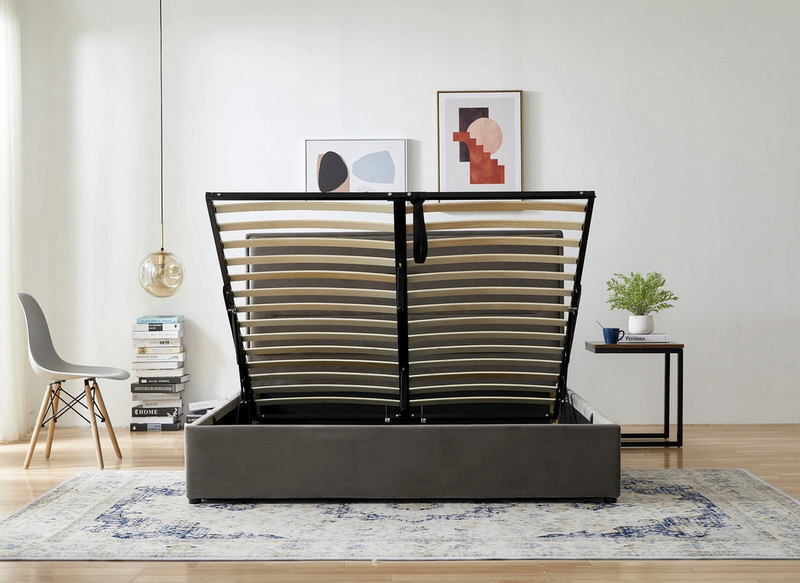 Łóżko tapicerowane szare welur stelaż pojemnik ERGO 140x200 zdjęcie 4