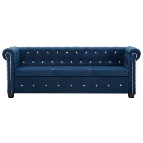 Sofa Chesterfield, 3-os., aksamit, 199x75x72 cm, niebieska na Arena.pl