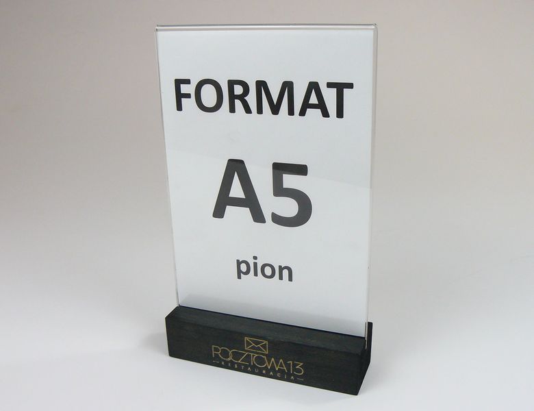 stojak na menu ulotkę plexi z drewnianą podstawką z grawerem A5 10szt zdjęcie 2