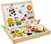 DREWNIANA TABLICA MAGNETYCZNA SUCHOŚCIERALNA KREATYWNA UKŁADANKA FARMA 3w1