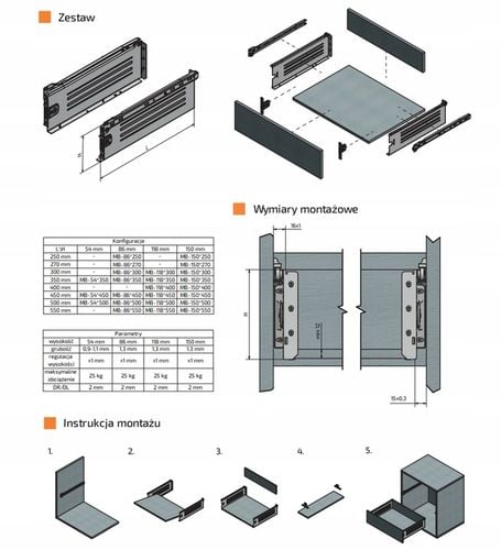 Szuflada wysoka METALBOX H-150 mm L-450 mm szary RAL9006 AMIX na Arena.pl