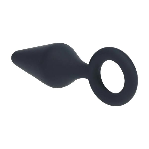 Silicone Anal Plug With Loop - S - Black zdjęcie 5