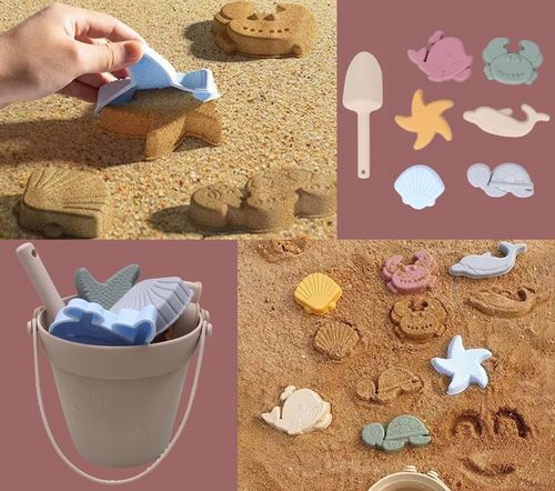 SILIKONOWE ZABAWKI DO PIASKU MIĘKKIE DO WODY NA PLAŻĘ WIADERKO FOREMKI na Arena.pl