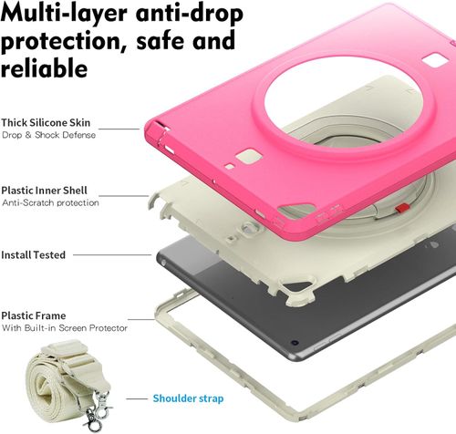 Etui do iPad 9/8 10.2” z Podstawką i Paskiem na Ramię Różowe na Arena.pl