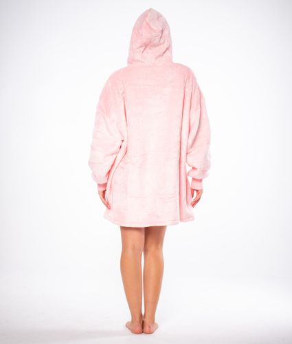 Bluza Koc Oversize XXL Różowa z Kapturem i Szeroka Kieszeń Ciepła Sherpa na Arena.pl