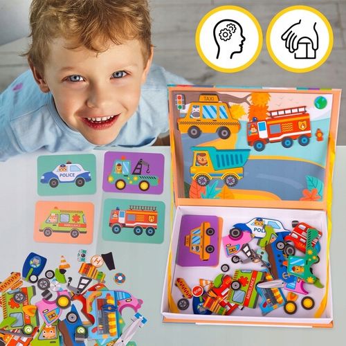 UKŁADANKA MAGNETYCZNA KSIĄŻECZKA PUZZLE POJAZDY 12 NA MAGNES 65 ELEMENTÓW na Arena.pl