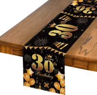 Dekoracja Stołu na Przyjęcie 30 Urodziny  Czarny Złoty 40x140 cm