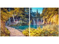 40 80CM ZEGAR 2 ELEM JEZIORO PLITVICE JESIENIĄ ŚCIENNY
