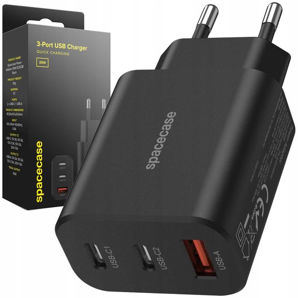 Spacecase Usb Charger 30W Gan Sc003B Black zdjęcie 1