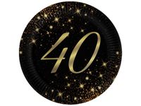 Talerzyki papierowe czarne Sparkling 40 urodziny, 18 cm 6 szt.