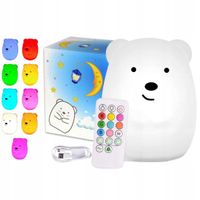 LAMPKA NOCNA XL DLA DZIECI MIŚ MIĘKKI SILIKON KOLOROWA RGB LED USB + PILOT