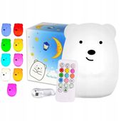 LAMPKA NOCNA XL DLA DZIECI MIŚ MIĘKKI SILIKON KOLOROWA RGB LED USB + PILOT
