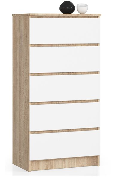 KOMODA K 60 cm 5 SZUFLAD SONOMA / BIAŁA zdjęcie 1