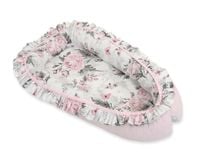 Kokon niemowlęcy kojec otulacz Premium z falbanką - Romantic peonies