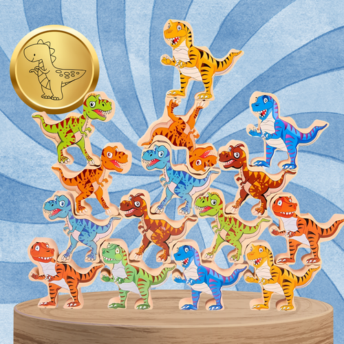 gra zręcznościowa logiczna klocki balansujące dinozary t-rex wieża na Arena.pl