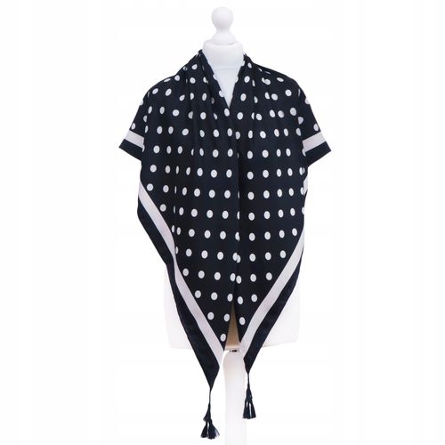 Piękna chustka z frędzlami w groszki czarna 20 na Arena.pl