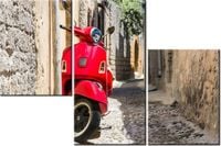 60 90CM OBRAZ 3 ELEM CZERWONY SKUTER ŚCIENNY DRUK PŁÓTNO