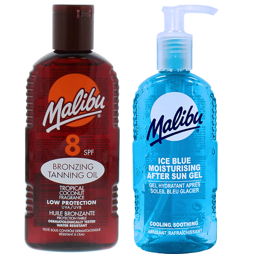Malibu Olejek Do Opalania SPF8 200ml + Ice Blue Żel Po Opalaniu 200ml na Arena.pl