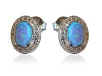 Eleganckie owalne rodowane srebrne kolczyki z opalem i cyrkoniami owal opal cyrkonie srebro 925 MVSE-0401RBO