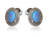Eleganckie owalne rodowane srebrne kolczyki z opalem i cyrkoniami owal opal cyrkonie srebro 925 MVSE-0401RBO