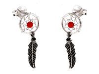 Delikatne wiszące oksydowane srebrne kolczyki łapacz snów dreamcatcher koral srebro 925 K1501