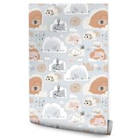 Tapeta Dziecięca Śpiące ZWIERZĄTKA Chmury Słonie Misie Kotki Króliki