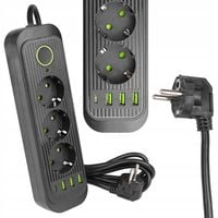 Przedłużacz listwa zasilająca 2m 3 GNIAZDA UZIEMIENIE 4x USB C CZARNY