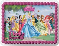 PROSTOKĄTNY OPŁATEK NA TORT A4 20x29CM - KSIĘŻNICZKI DISNEYA + IMIĘ