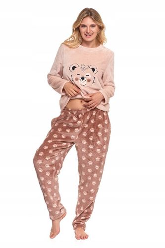 CIEPŁA PIŻAMA DWUCZĘŚCIOWA DAMSKA DŁUGA PLUSZOWA WZÓR MISIA MORAJ R.S na Arena.pl